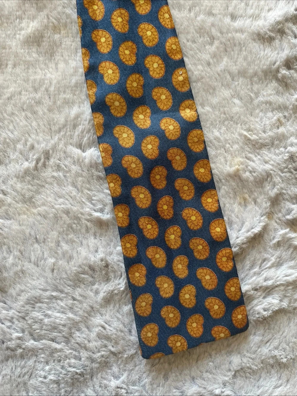 Men's Navy Blue Self-Tie Bow Tie with Gold Dot Pattern